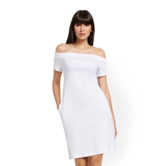 New York & Company Dresses & Skirts - NY&Co. | Off-The-Shoulder 100% Cotton White Dress | Women's Size L